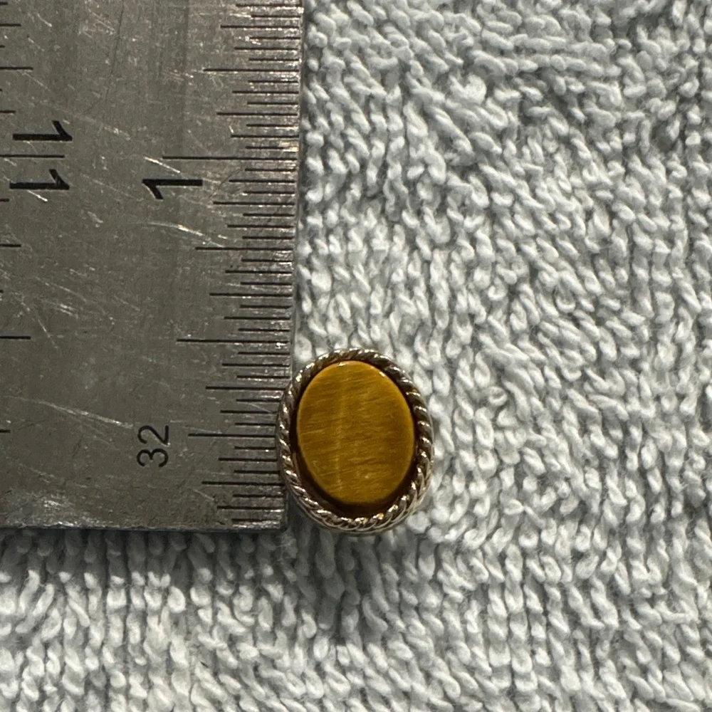 VTG Tiger Eye Gold Tone Lapel Pin Tie Tack Mid Century Cabochon MCM Dapper Gents